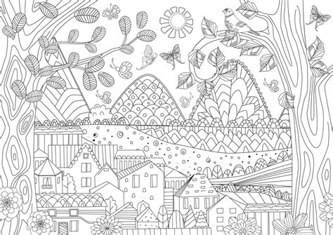 Spędzałeś kiedyś wakacje w górach? Kolorowanka "Miasto i góry" do druku | Planeta Dziecka