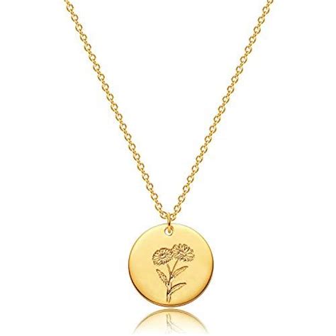 Mevecco Birth Flower Necklace 18k Gold Engraved Custom Floral Pendant