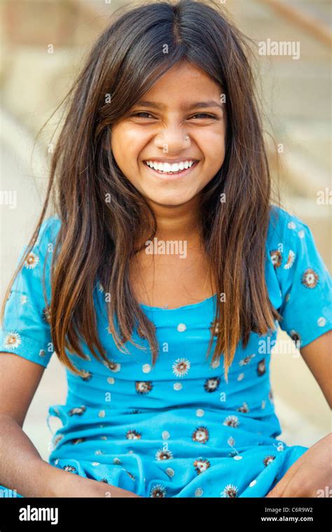 Laughing Young Girl Varanasi India In Uttar Pradesh State Stock Photo