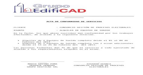 Modelo Acta De Conformidad Doc Document