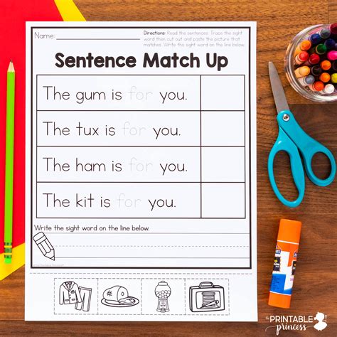 Kindergarten Sight Word Sentences Worksheets Printable Form