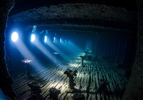 Wallpaper Ship Night Interior Reflection Blue Wreck Underwater