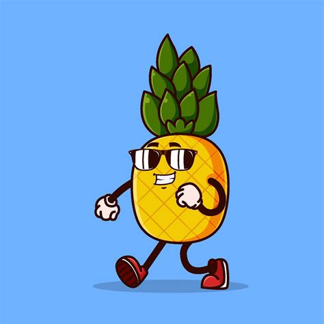 Cute Pineapple Character Walking With Sunglasses 2293967 Vector Art At