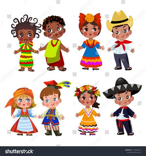 People Different Nationalities Traditional Dress Vector: vector de