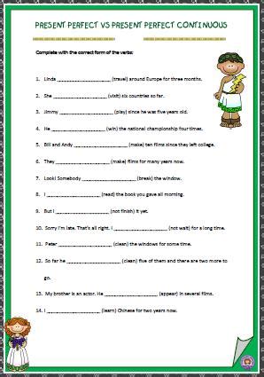 Free Present Perfect Continuous Worksheets A