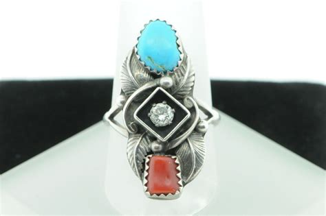 Navajo Richard Begay Ca Sterling Silver Diamond Turquoise Coral