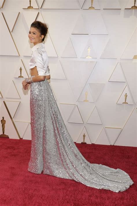 Zendaya Wears Crop Top And Silver Skirt To Oscars 2022