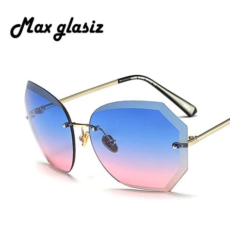 Fashion Women Unisex Oversized Rimless Sunglasses Woman Cutting Gradient Lens Pink Female Luxury