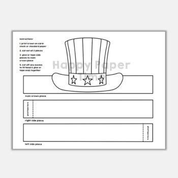 Uncle Sam Hat Paper Crown Printable Th Of July Coloring Craft Activity