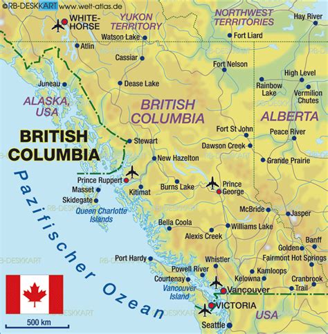 Map Of British Columbia State Section In Canada Welt Atlasde
