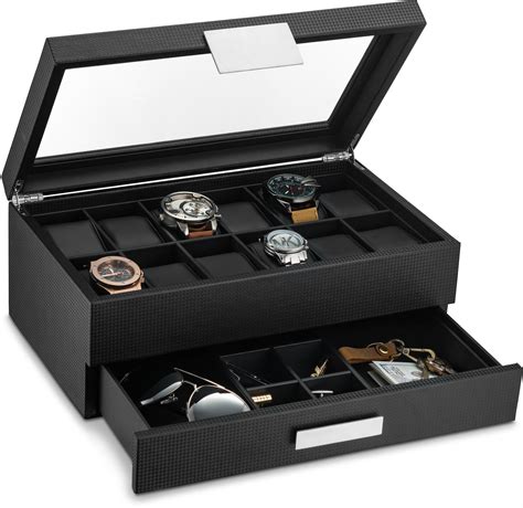 Buy Glenor Co Watch Box With Valet Drawer For Men 12 Slot Luxury Watch Case Display Organizer