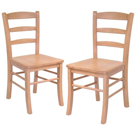 Solid seat features a padded seat cushion. Winsome Set of 2 Light Oak Ladder Back Chairs - 151003 ...