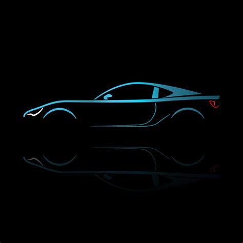 Blue Sport Car Silhouette With Reflection On Black Background 655342