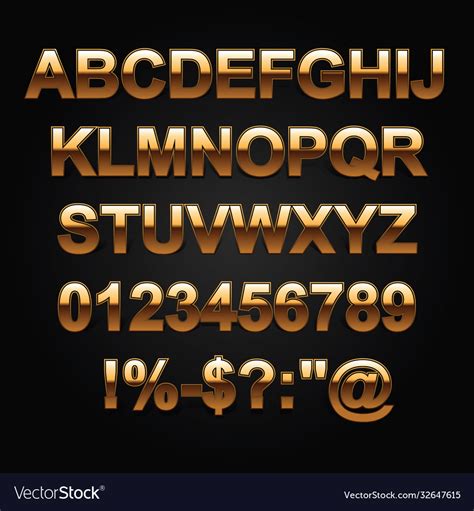 Gold Metal Letters Style Alphabet Collection Set Vector Image