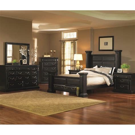 High end solid wood and leather bed set luxury bedroom furniture. Torreon Black 6-Piece Queen Bedroom Set