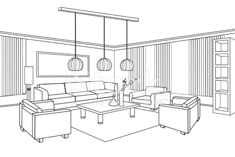 Interior Outline Furniture Flat Design Stock Vector