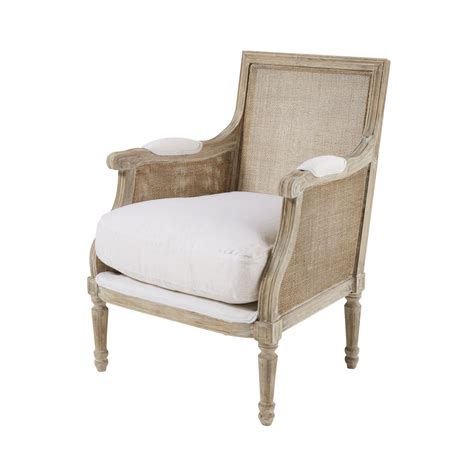 Alexana grey white wash rattan/linen accent chair: White Washed Linen Cane Armchair | Maisons du Monde