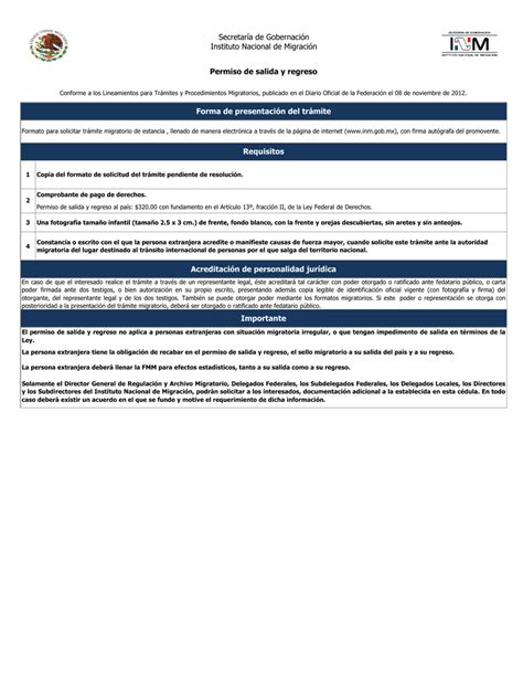 Permiso De Salida Y Regreso Instituto Nacional De Migración
