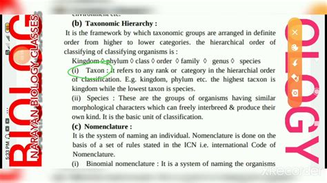 Class 9th Topic Taxonomical Hierarchy And Bionomial Nomenclature Youtube