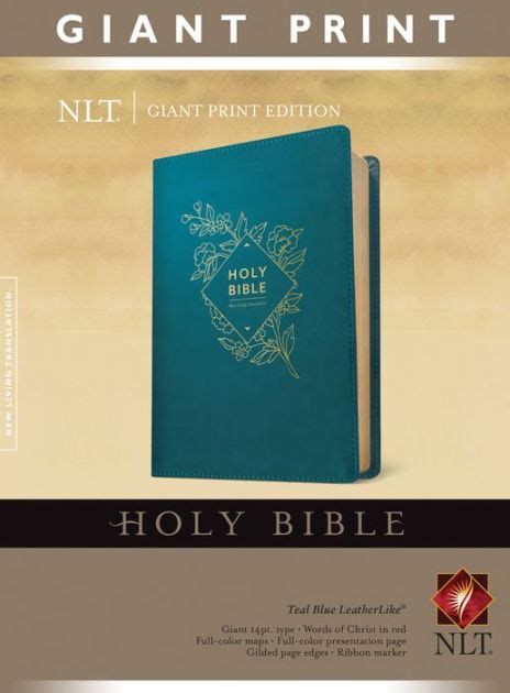 Holy Bible Giant Print Nlt Leatherlike Teal Blue Red Letter By