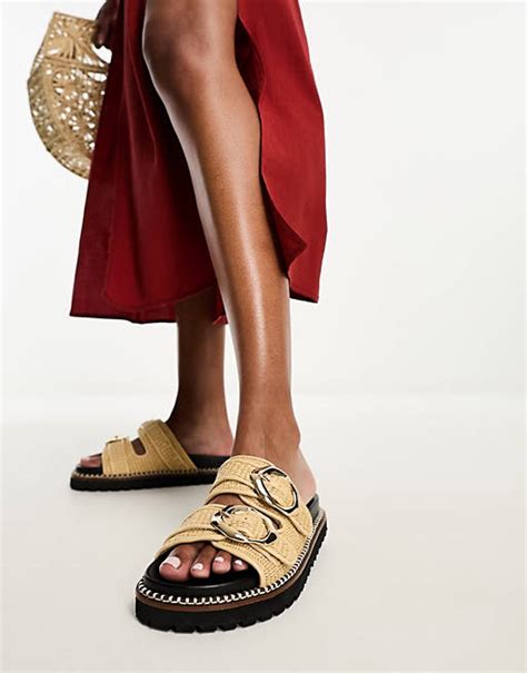 River Island Raffia Double Buckle Sandals In Cream Asos