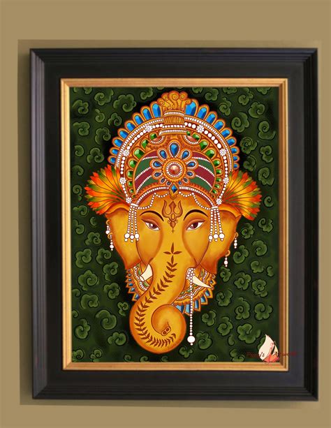 Lord Ganesha Kerala Mural Style Art Painting I Hindu God Etsy