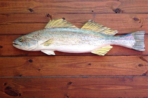 Weakfish 34 Chainsaw Wooden Fish Taxidermy Carving Ocean Fishing Sport