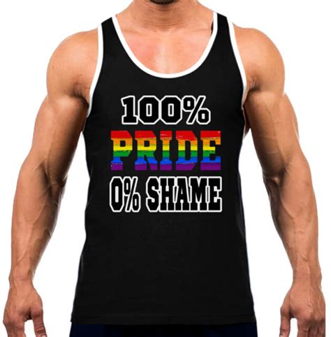 men s 100 pride 0 shame kt t7 black tank top wt gay lesbian lgbt love rainbow ebay