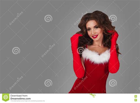 Santa Girl Christmas Woman Happy Model Isolated Portrait Stock Image Image Of Adult Curly