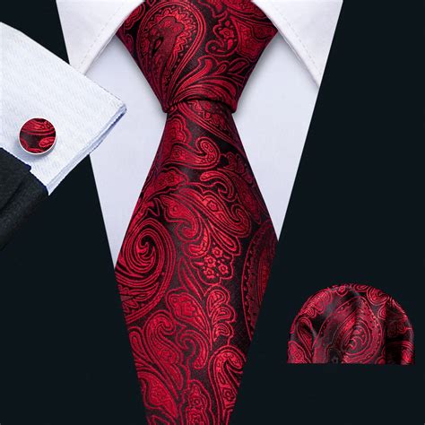 Mens Wedding Tie Red Paisley Silk Tie Hanky Set Barry Wang 8 5cm Fashion Designer Neck