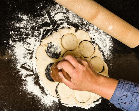 Cutting Biscuits From Rolled Dough Stock Photo Image Of Bake Cutter