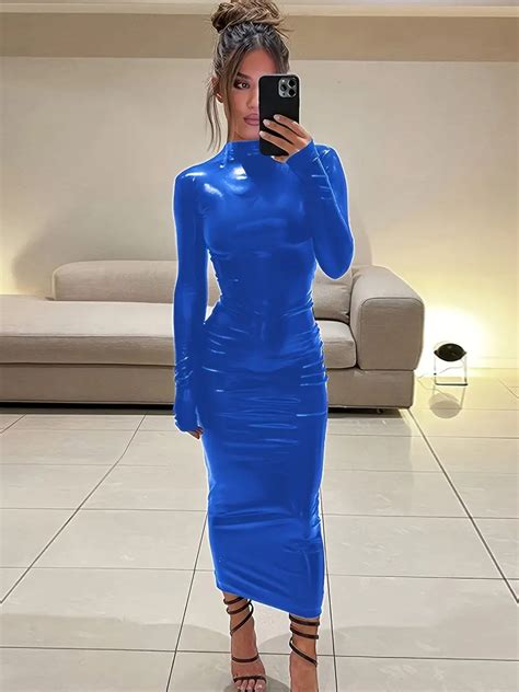 Solid Long Sleeve Bodycon Dress Party Club Dress Spring Fall Temu