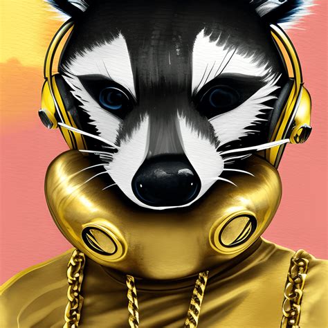 Raccoon Rapper Hip Hop Deejay Trägt Kopfhörer Hoodie Und Goldene