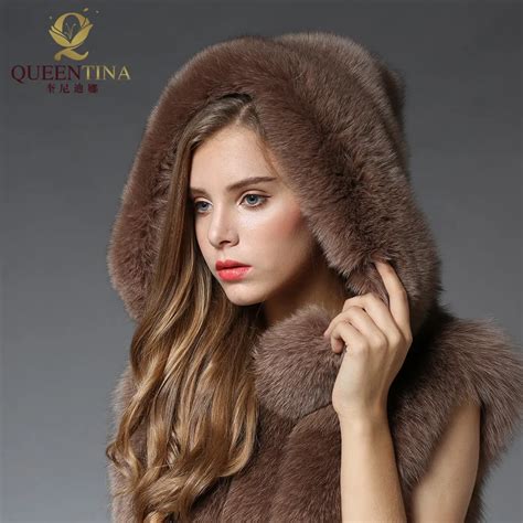 Buy Womens Real Fox Fur Vest Hoodie Jacket Thick