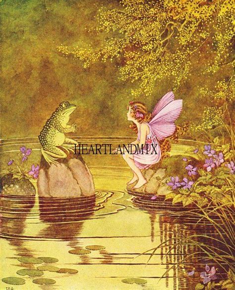 Fairy And Frog Storybook Vintage Illustration Digital Vintage Fairy