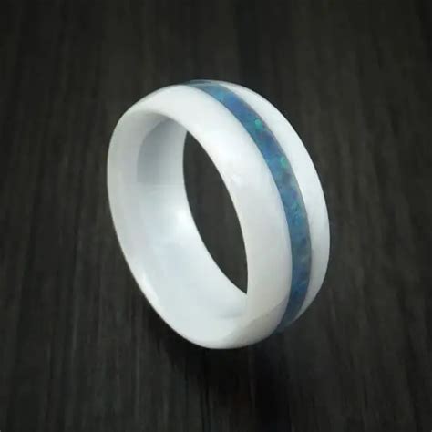 White Ceramic Ring With Opal Inlay 600x600 