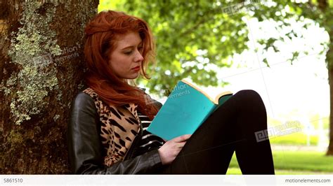 Pretty Redhead Reading A Book In The Park Stock Video Footage 5861510