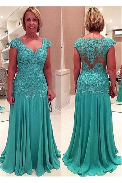 Elegant Chiffon Lace Appliques V Neck Mother Of The Bride And Groom Dresses
