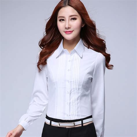 2015 Summer Female Long Sleeve Slim Formal Shirt Work Wear Overalls Ol Plus Size White Shirt