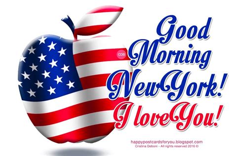 🇺🇸 Greeting Card Good Morning New York I Love You With American Flag