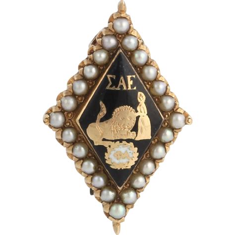 Sigma Alpha Epsilon Fraternity Pin 14k Yellow Gold Genuine Pearls