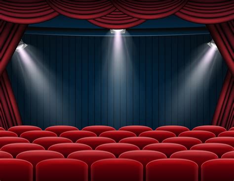 Premium Red Curtains Stage Theater Or Opera Background With Spotlight Vector Art At