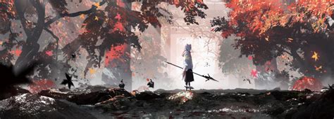 Safebooru 1girl 2others Absurdres Asteroid Ill Autumn Autumn Leaves Black Skirt Blurry Blurry