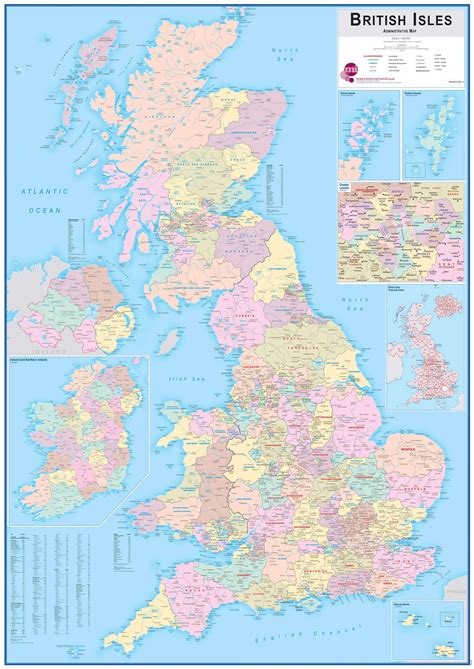 Large British Isles Administrative Map Laminated