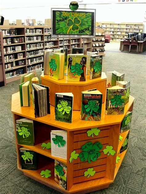 March Book Display St Patrick S Day Books With Green Covers School Library Posters School