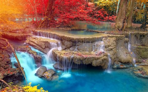 4560598 Thailand Colorful Tropical Trees Water Waterfall Forest