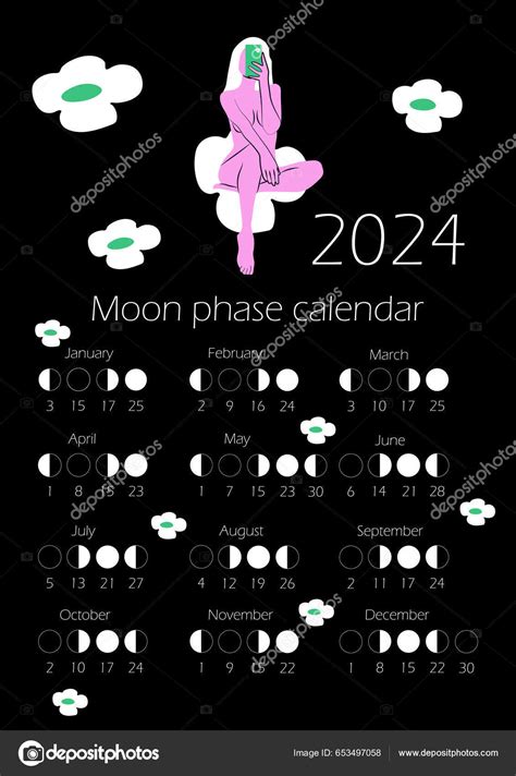 Calendrier Des Phases Lune 2024 Avec Corps Femme Nue Couleur Image