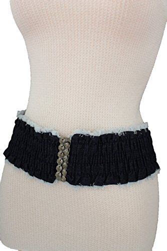 tfj women elastic fashion belt hip high waist metal buckle denim fabric fringes s m fashion