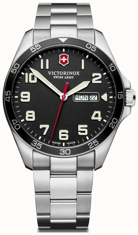 victorinox men s fieldforce stainless steel bracelet black dial 241849 first class