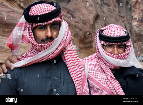 Jordan Two Bedouin Men With Keffiyeh Pose In Petra Stock Photo Alamy